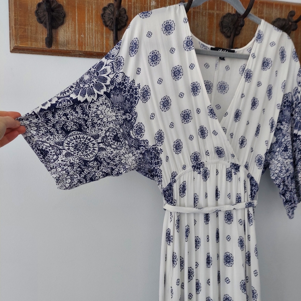 South of France Blue and Ivory Print Maxi Dress - Picture 8 of 16